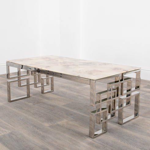 Native Home Lifestyle Marble Glass Silver Plated Coffee Table